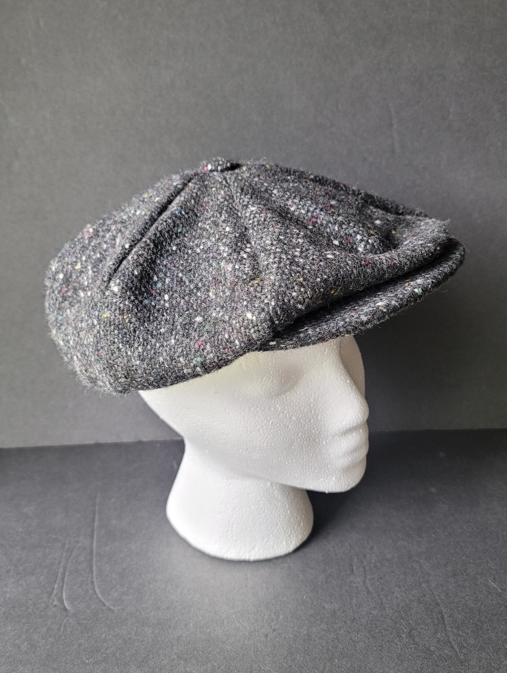 Vintage Gray Tweed Wool Hanna Hats Donegal Ireland Flat Cap Medium Unisex